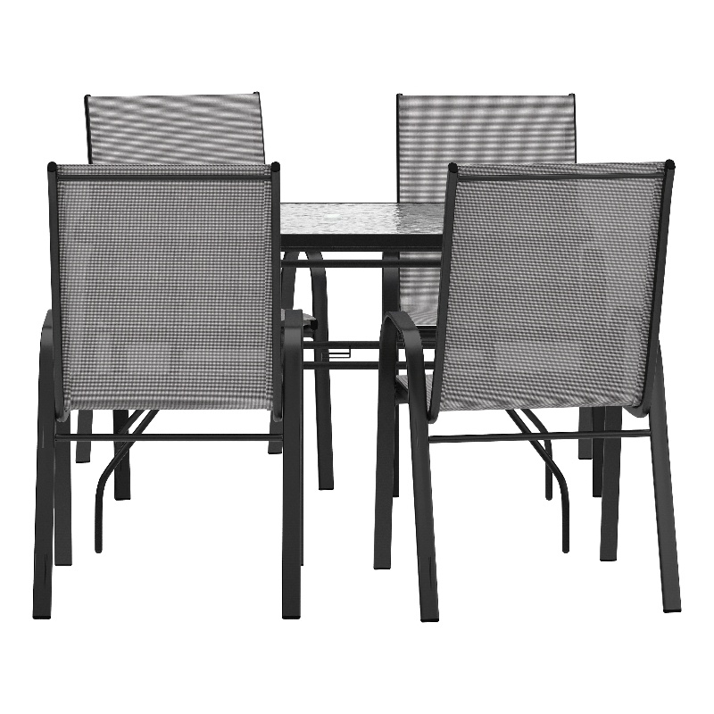Afuera Living 5 Pc Outdoor Patio Dining Set with Glass Table & 4 Chairs in Gray