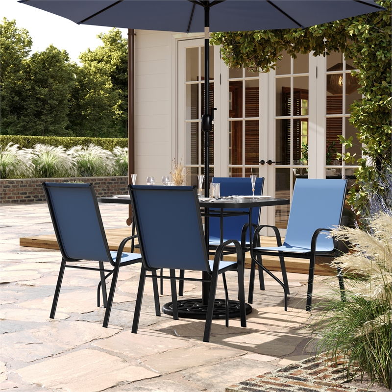 Afuera Living 5 Pc Outdoor Patio Dining Set with Glass Table & 4 Chairs in Navy
