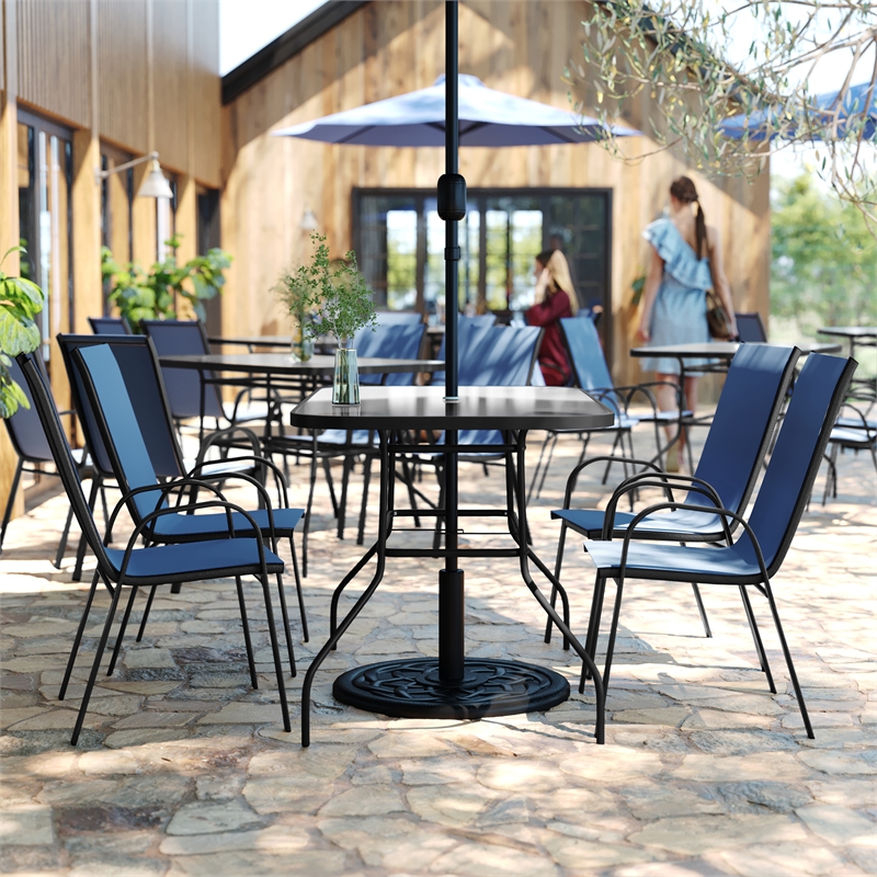 Afuera Living 5 Pc Outdoor Patio Dining Set with Glass Table & 4 Chairs in Navy