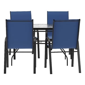 Afuera Living 5 Pc Outdoor Patio Dining Set with Glass Table & 4 Chairs in Navy