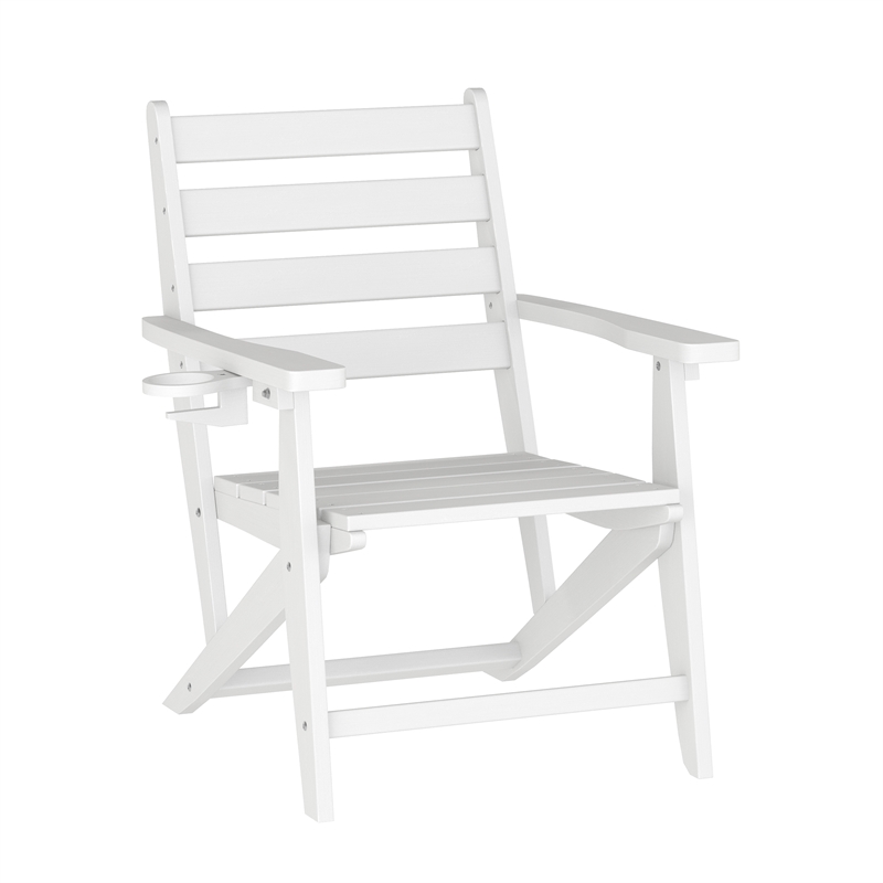 Afuera Living All Weather Adirondack Table & 6 Chairs with Cupholders in White
