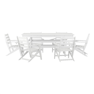 Afuera Living All Weather Adirondack Table & 6 Chairs with Cupholders in White