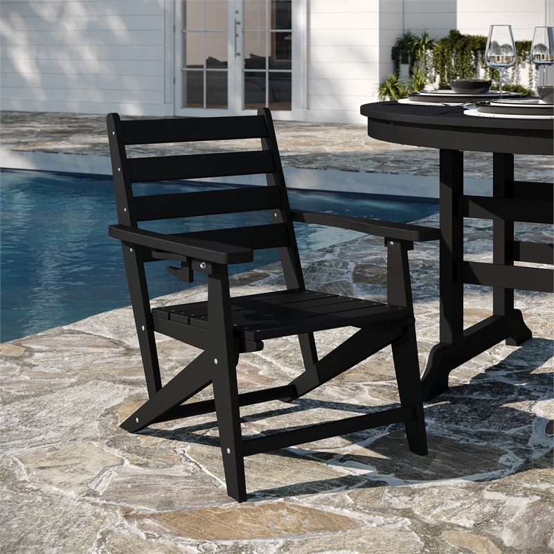 Afuera Living All Weather Adirondack Table & 4 Chairs with Cupholders in Black