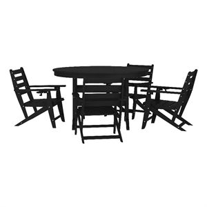 Afuera Living All Weather Adirondack Table & 4 Chairs with Cupholders in Black