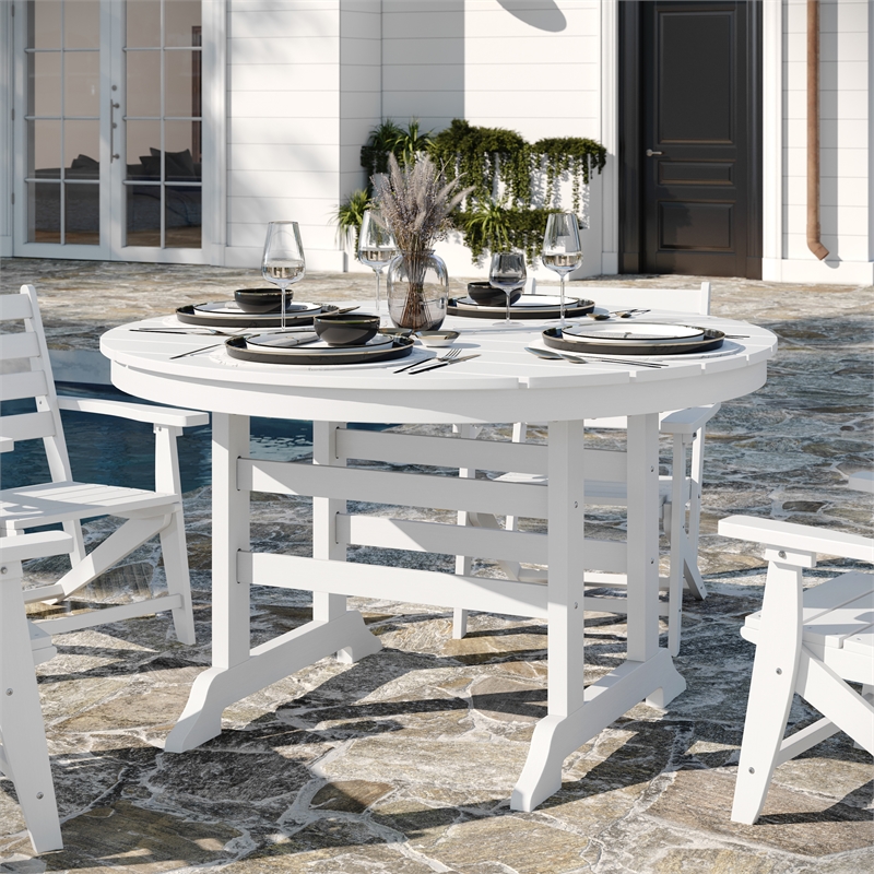 Afuera Living All Weather Adirondack Table & 4 Chairs with Cupholders in White