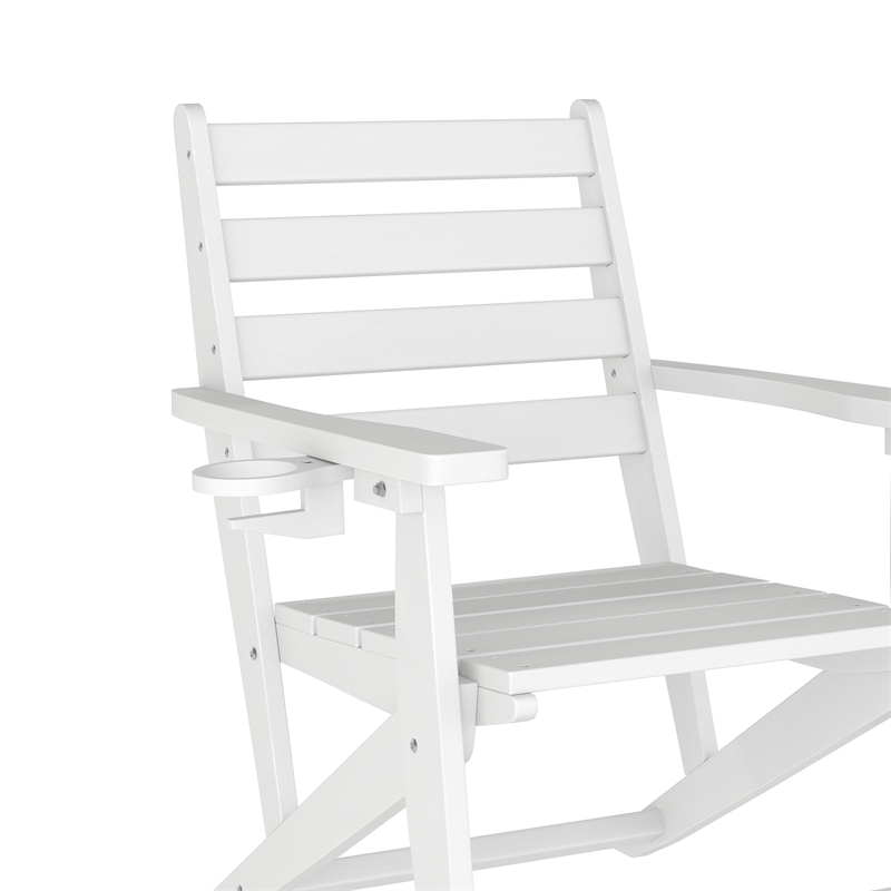 Afuera Living All Weather Adirondack Table & 4 Chairs with Cupholders in White