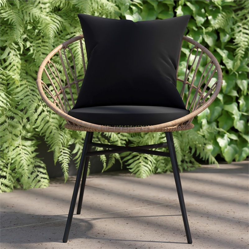 Afuera Living Rattan Rope Chairs with Back & Seat Cushions in Tan/Black
