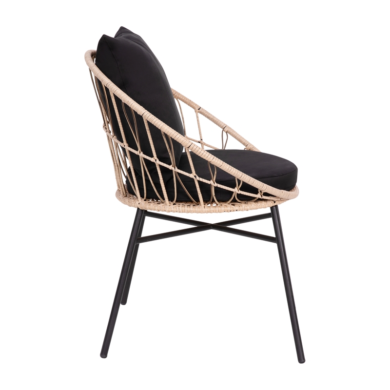 Afuera Living Rattan Rope Chairs with Back & Seat Cushions in Tan/Black