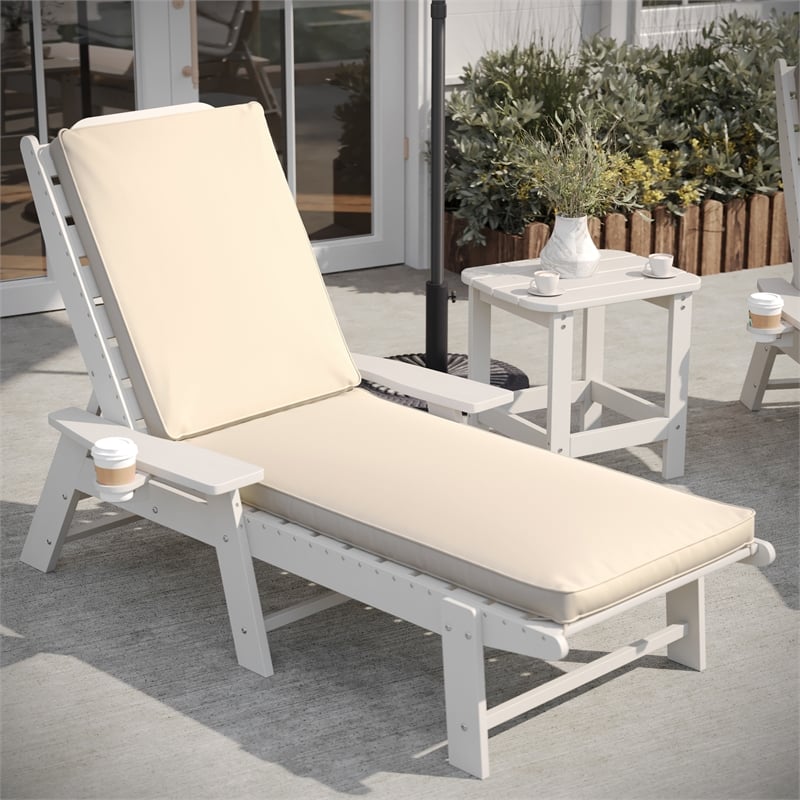 Afuera Living Water-Resistant Outdoor Chaise Lounge Patio Cushion in Beige