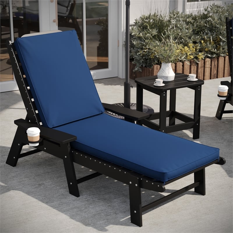 Afuera Living Water-Resistant Outdoor Chaise Lounge Patio Cushion in Navy