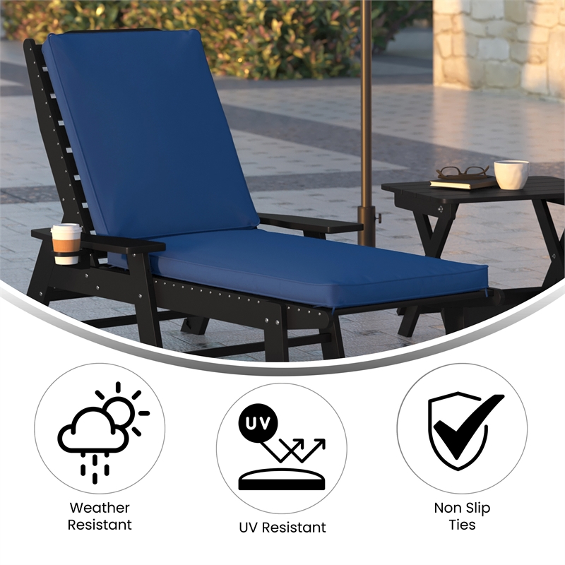 Afuera Living Water-Resistant Outdoor Chaise Lounge Patio Cushion in Navy