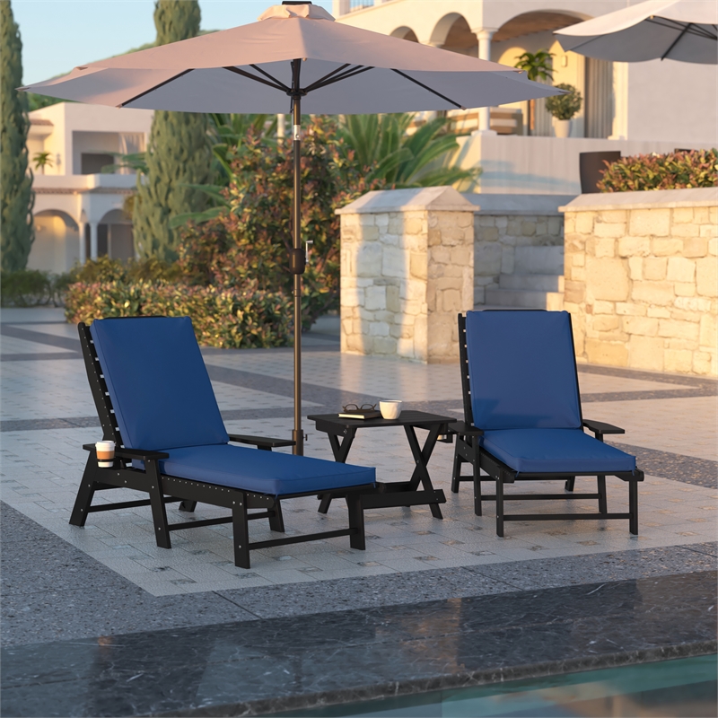 Afuera Living Water-Resistant Outdoor Chaise Lounge Patio Cushion in Navy