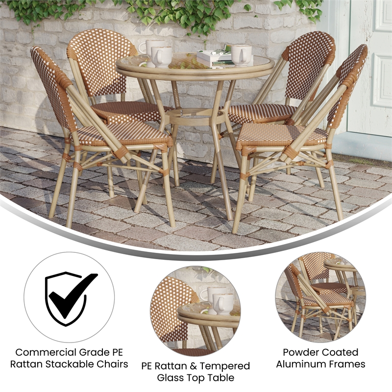 Afuera Living Indoor/Outdoor Bistro Set with Table & 4 Chairs in Natural/White