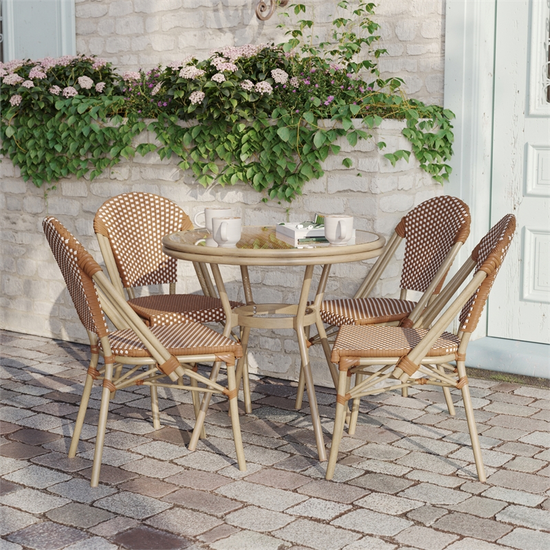 Afuera Living Indoor/Outdoor Bistro Set with Table & 4 Chairs in Natural/White