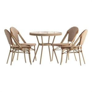 Afuera Living Indoor/Outdoor Bistro Set with Table & 4 Chairs in Natural/White