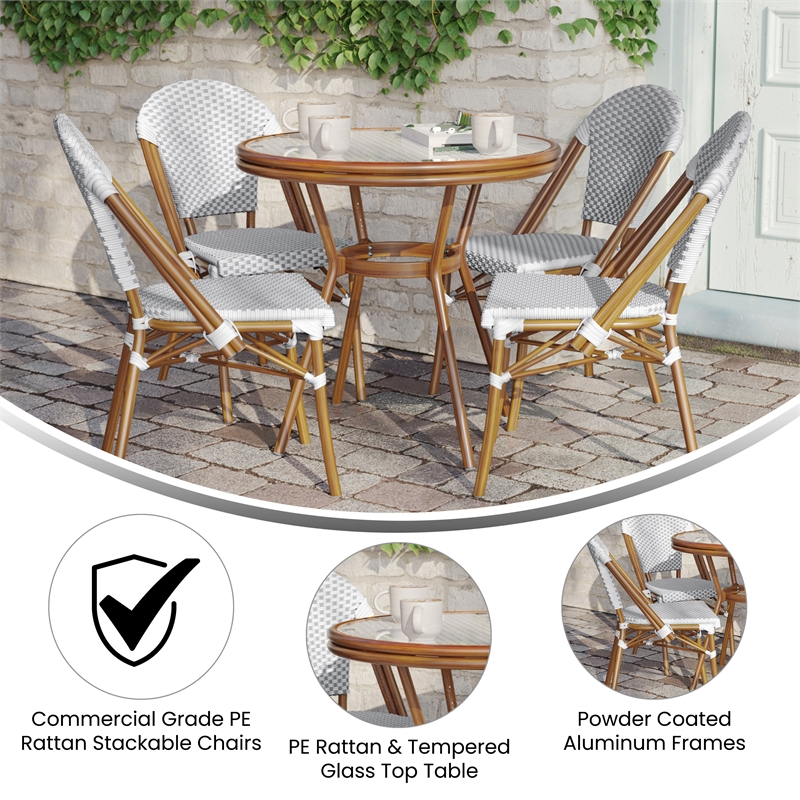 Afuera Living Indoor/Outdoor Bistro Set with Table & 4 Chairs in White/Gray