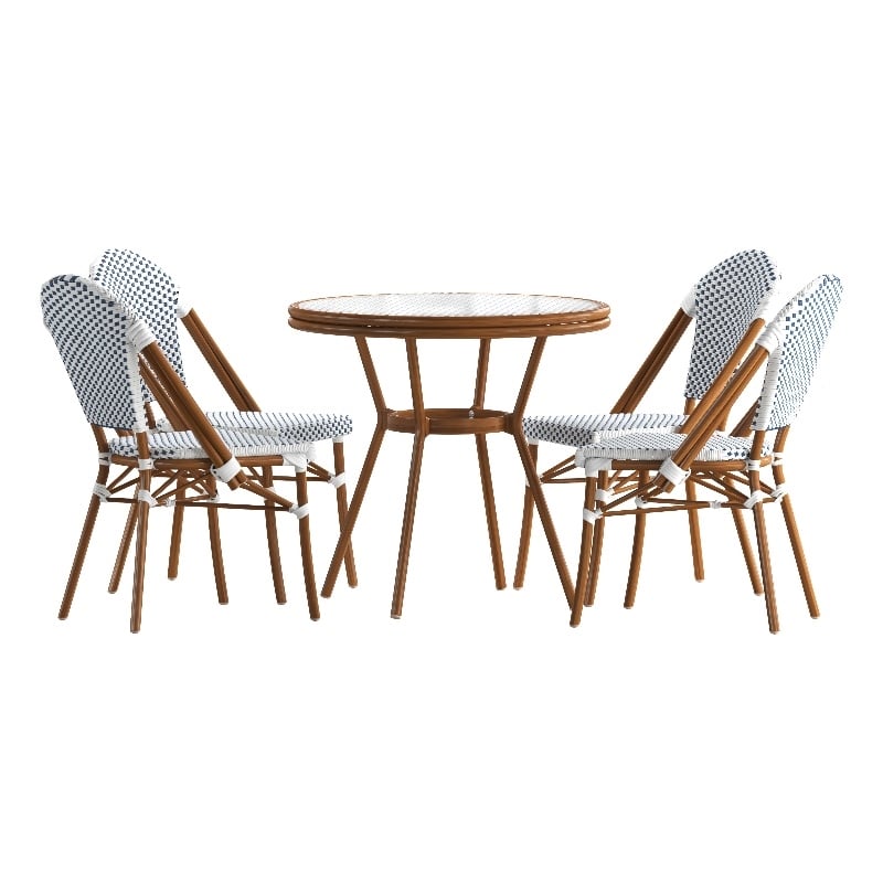 Afuera Living Indoor/Outdoor Bistro Set with Table & 4 Chairs in White/Navy