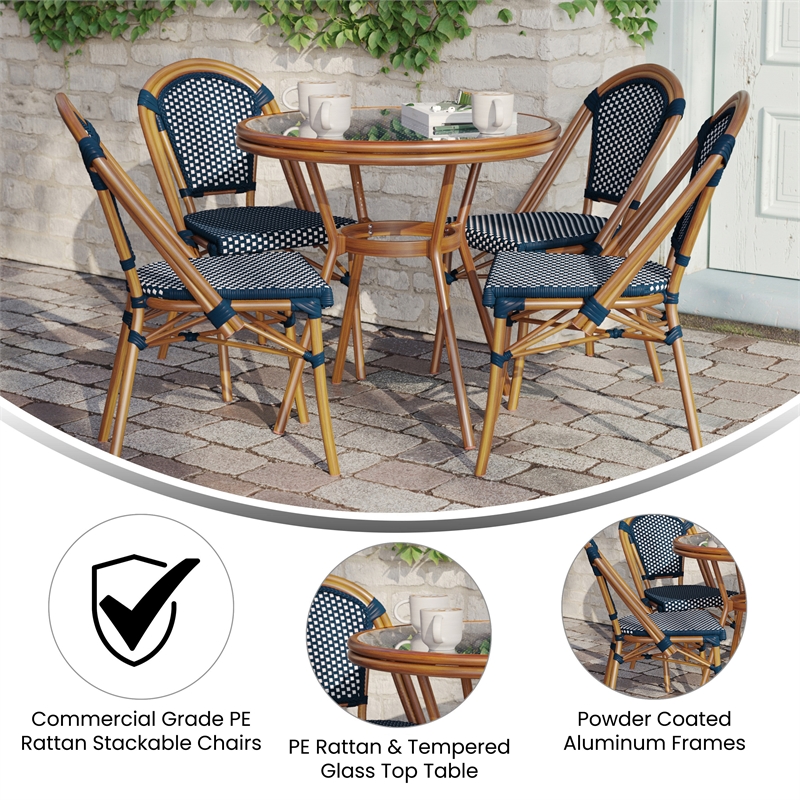 Afuera Living Indoor/Outdoor Bistro Set with Table & 4 Chairs in Navy/White