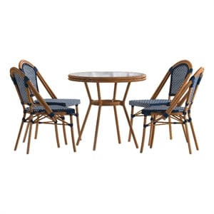 Afuera Living Indoor/Outdoor Bistro Set with Table & 4 Chairs in Navy/White