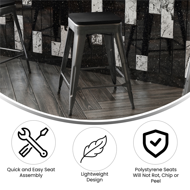 Afuera Living Backless Counter Stool with Poly Seat in Black/Black