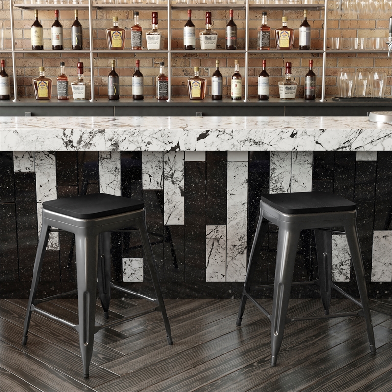 Afuera Living Backless Counter Stool with Poly Seat in Black/Black