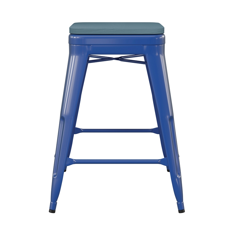 Afuera Living Backless Counter Stool with Poly Seat in Blue/Teal-Blue