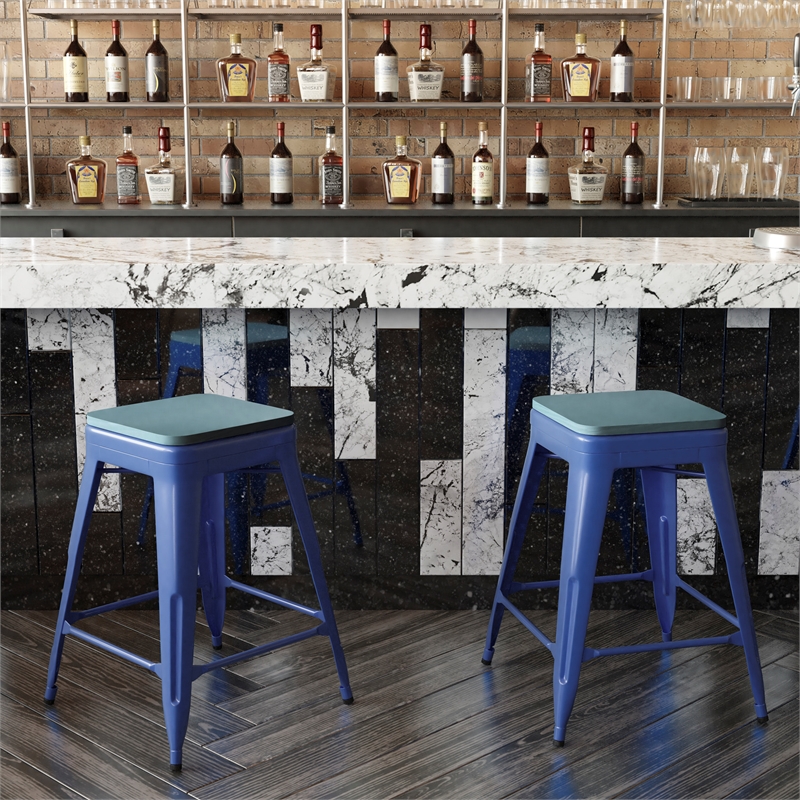 Afuera Living Backless Counter Stool with Poly Seat in Blue/Teal-Blue