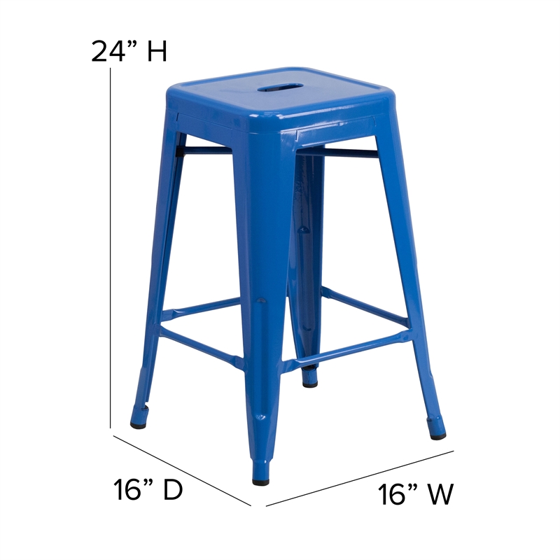 Afuera Living Backless Counter Stool with Poly Seat in Blue/Teal-Blue