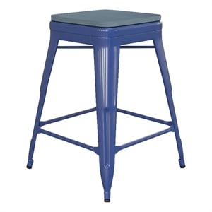 Afuera Living Backless Counter Stool with Poly Seat in Blue/Teal-Blue
