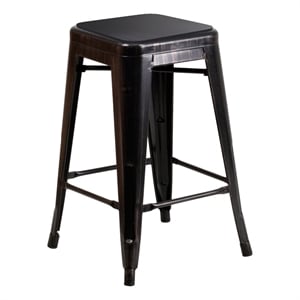 Afuera Living Backless Counter Stool with Poly Seat in Black-Antique Gold/Black