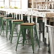 Afuera Living Indoor/Outdoor Backless Counter Stool with Poly Seat in Green/Teak