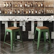 Afuera Living Indoor/Outdoor Backless Counter Stool with Poly Seat in Green/Teak