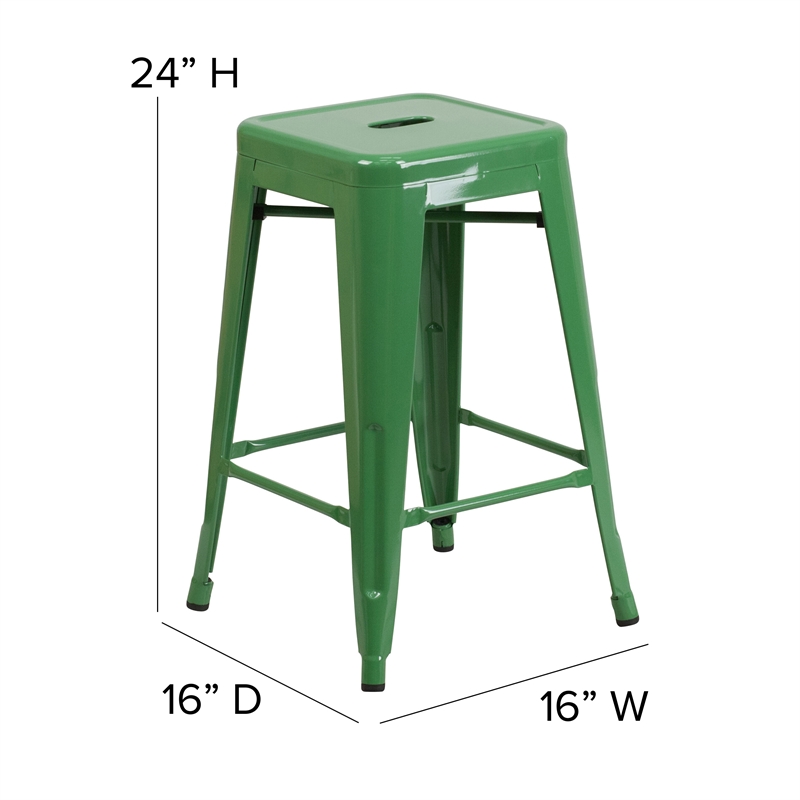 Afuera Living Indoor/Outdoor Backless Counter Stool with Poly Seat in Green/Teak
