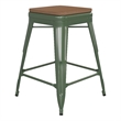 Afuera Living Indoor/Outdoor Backless Counter Stool with Poly Seat in Green/Teak