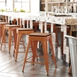 Afuera Living Backless Counter Stool with Poly Seat in Orange/Teak