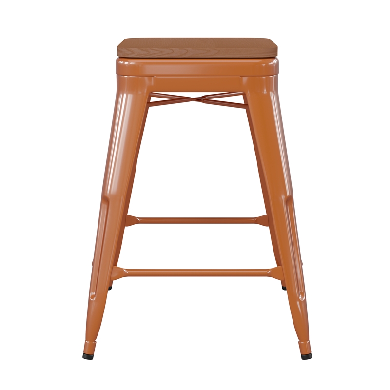 Afuera Living Backless Counter Stool with Poly Seat in Orange/Teak