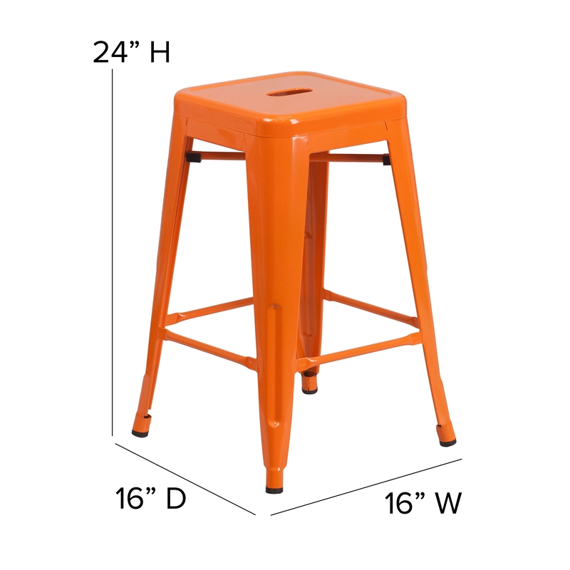 Afuera Living Backless Counter Stool with Poly Seat in Orange/Teak