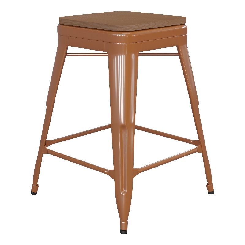 Afuera Living Backless Counter Stool with Poly Seat in Orange/Teak