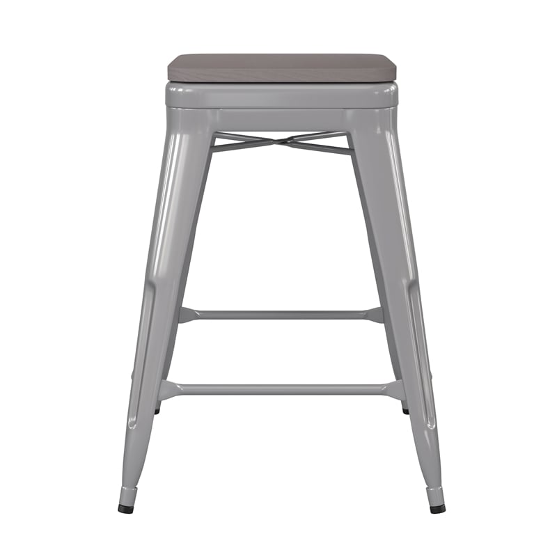 Afuera Living Backless Counter Stool with Poly Seat in Silver/Gray
