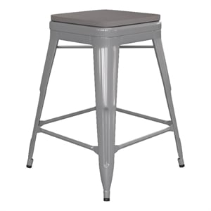 Afuera Living Backless Counter Stool with Poly Seat in Silver/Gray