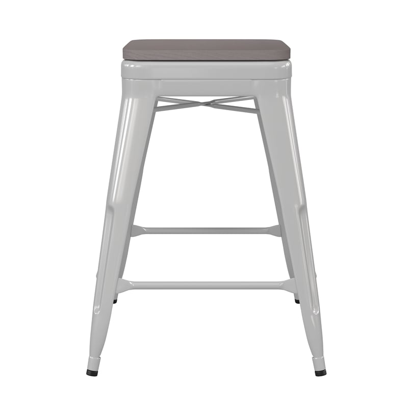 Afuera Living Indoor/Outdoor Backless Counter Stool with Poly Seat in White/Gray