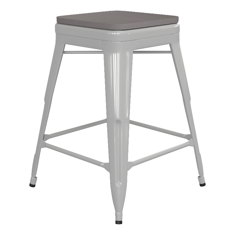 Afuera Living Indoor/Outdoor Backless Counter Stool with Poly Seat in White/Gray