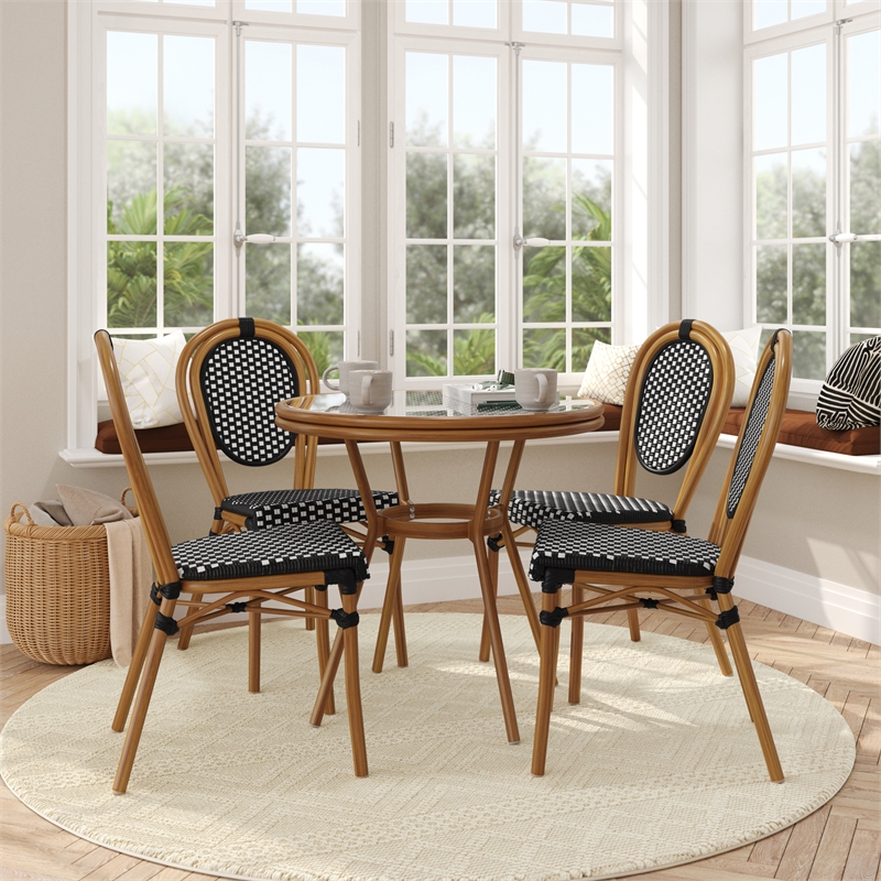 Afuera Living Indoor/Outdoor Bistro Set with Table & 4 Chairs in Black/White