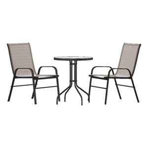 Afuera Living 3 Pc Patio Dining Set - 23.75&quot Glass Table 2 Brown Stack Chairs