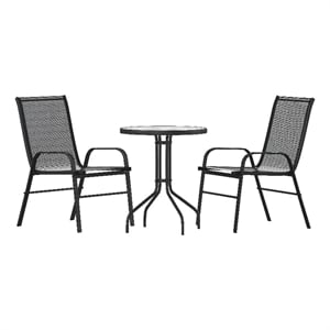Afuera Living 3 Pc Patio Dining Set - 23.75&quot Glass Table 2 Black Stack Chairs