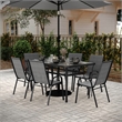 Afuera Living 7 Pc Outdoor Patio Dining Set with Glass Table & 6 Chairs in Gray