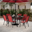 Afuera Living 7 Pc Outdoor Patio Dining Set with Glass Table & 6 Chairs in Red