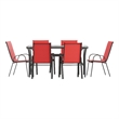 Afuera Living 7 Pc Outdoor Patio Dining Set with Glass Table & 6 Chairs in Red