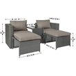 Afuera Living Modular Loveseat Sofa Set with Table & Ottomans in Gray/Gray