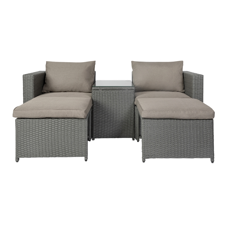 Afuera Living Modular Loveseat Sofa Set with Table & Ottomans in Gray/Gray